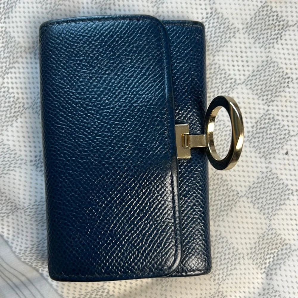 Auth.BVLGARI B-Zero Indigo Blue Leather Key Case Vintage Gold-Tone hardware 3x4”